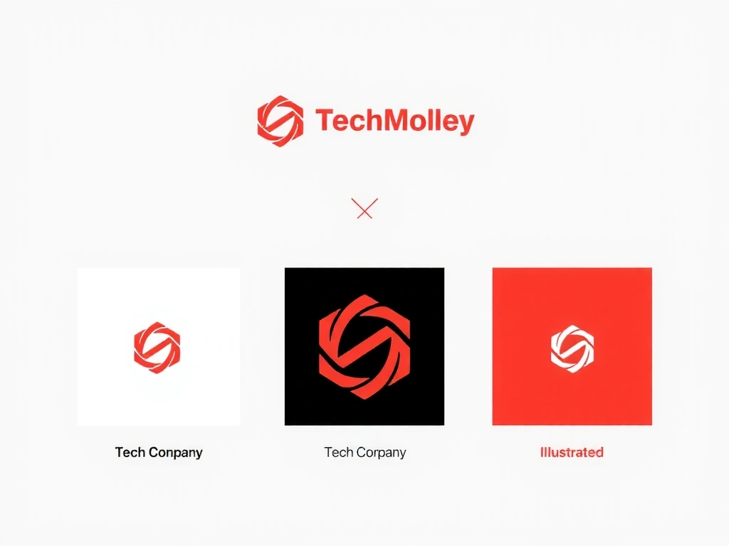 Three distinct logo variations for a hypothetical company, showing different styles and applications.
