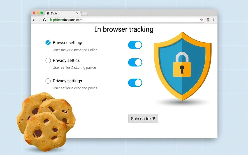 Cookie policy illustration with browser settings and cookie icons