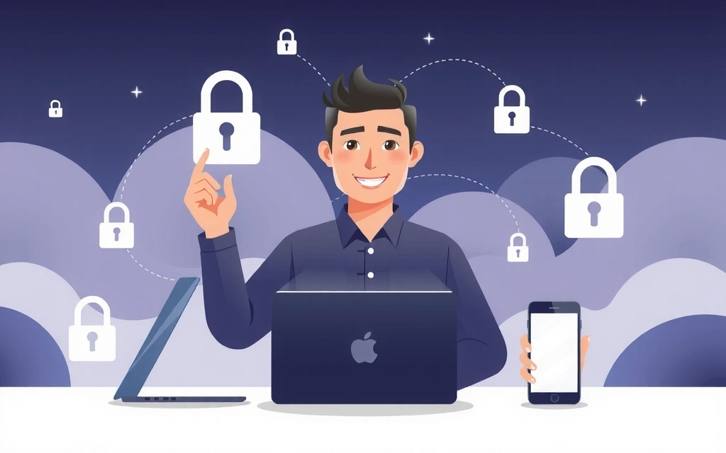 Data collection illustration with person interacting with digital devices