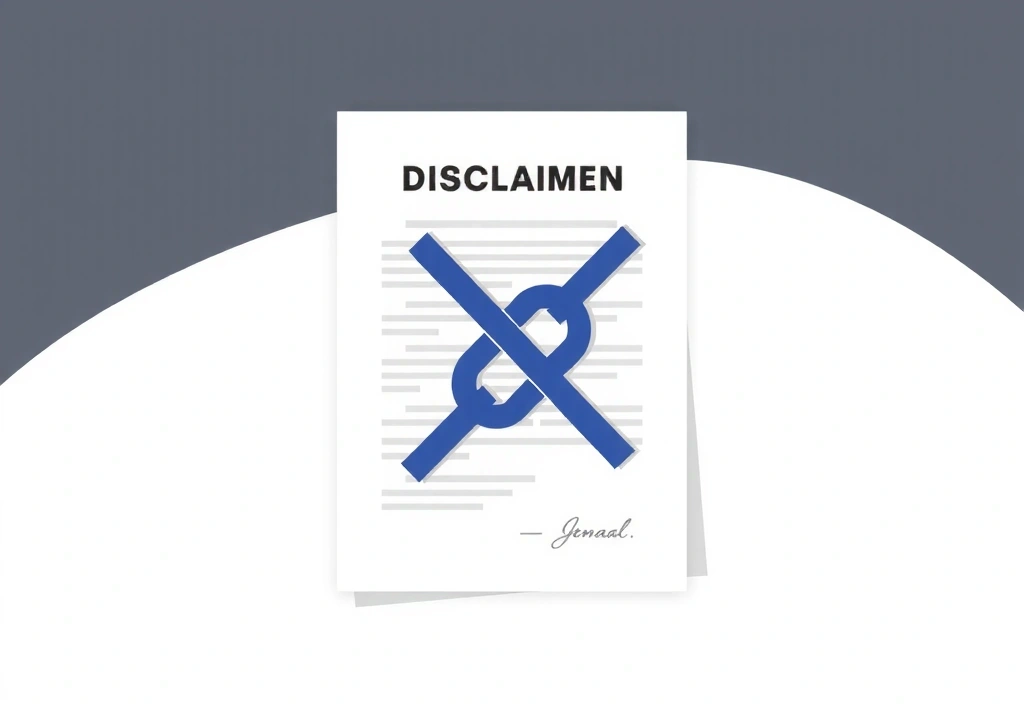 Illustration of a legal disclaimer document with a broken chain icon