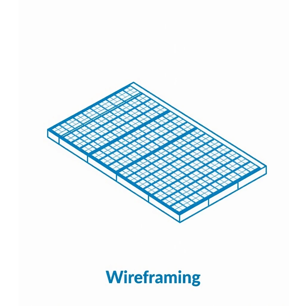 Icon depicting wireframe lines and a blueprint