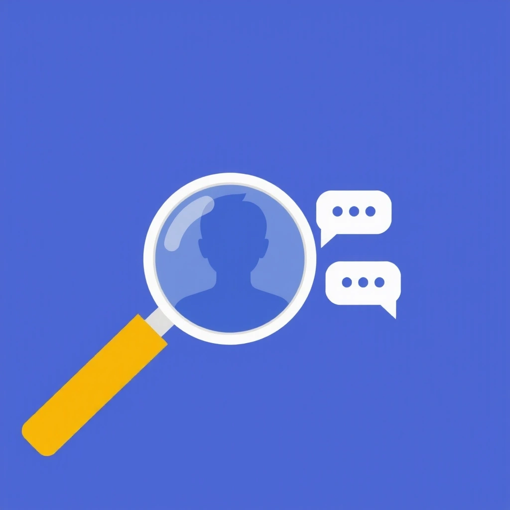 Icon representing user testing with a magnifying glass over a user profile