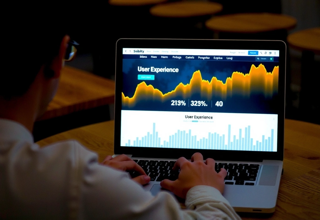 Person using a website on a laptop, with a focus on user experience testing