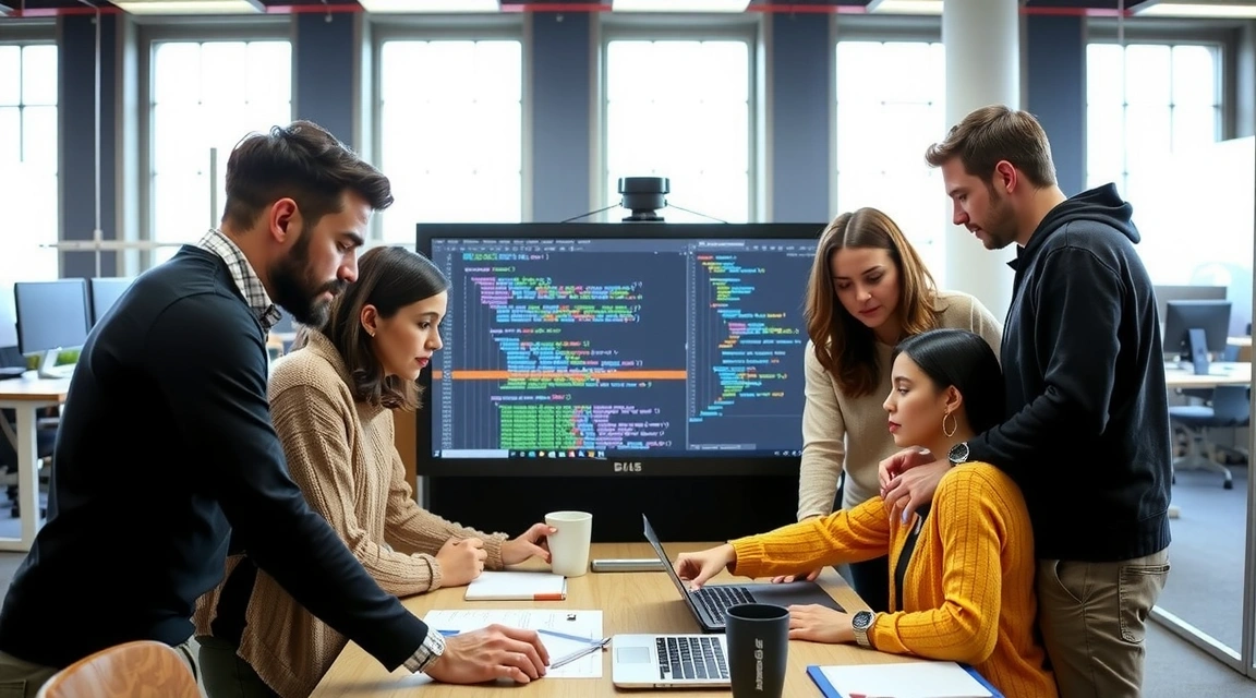 Team collaborating on web development project